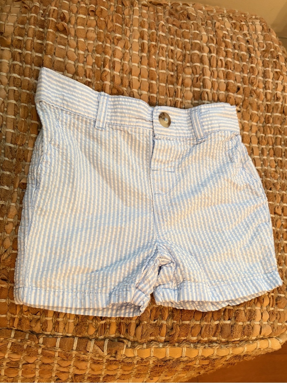 crown & ivy Light Blue and White Striped Seersucker Kids Shorts